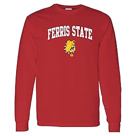 AL03 - Ferris State Bulldogs Arch Logo Long Sleeve T Shirt - X-Large - Red