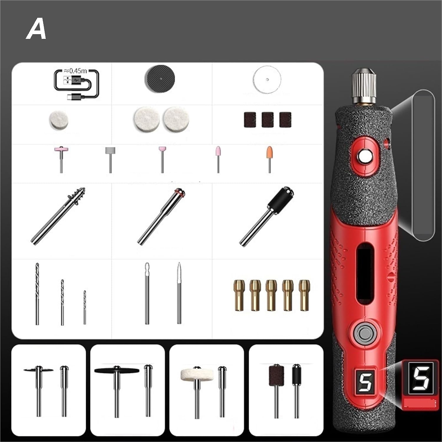 Electric Angle Grinder, 4.2V Engraver Electric Drill Mini Grinder Engraving Pen Drilling Machine Cordless Rechargeable Micro Rotary Tool Kit(A)