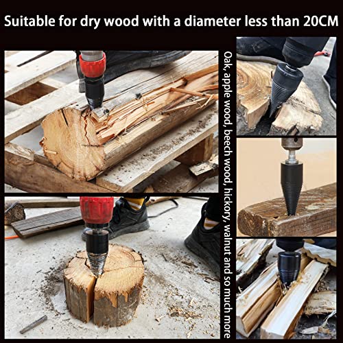 Firewood Log Splitter, 3pcs Drill Bit Removable Cones Kindling Wood Splitting logs bits Heavy Duty Electric Drills Screw Cone Driver Hex + Square + Round 32mm/1.26inch - Thumbnail 4