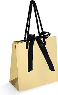 SHYRABBIT Gift Bags with Ribbon Handles,Anti-scratch Gift Wrap Bags 10 pack,Shopping Bags 5.5x2.8x5.9Inch,Paper Bags,Small Business Bags,Brithday Bags,Wedding Bags,Christmas and Holiday Bags(Gold)