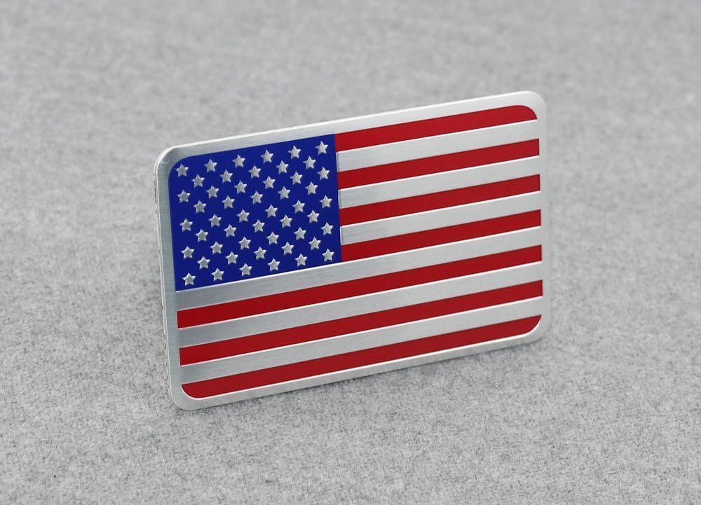 Muzzys-Premium Aluminum- United States American Flag Decal Emblem Sticker Badge 3.125"x2" Universal Stick Anywhere 4th of July Car Truck Bumper Window Glass Stocking Stuffer USA