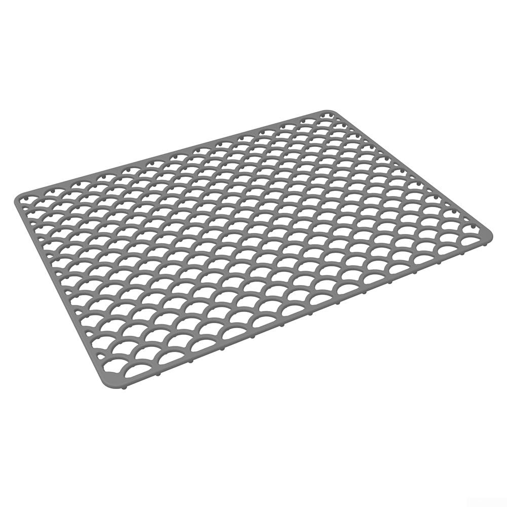 GLOBALHUT Silicone Sink Mat Kitchen Protector, Grid Heat Resistant Non-Slip Dishwasher Safe, For Center Drain Sink Grey Beige(Gray)