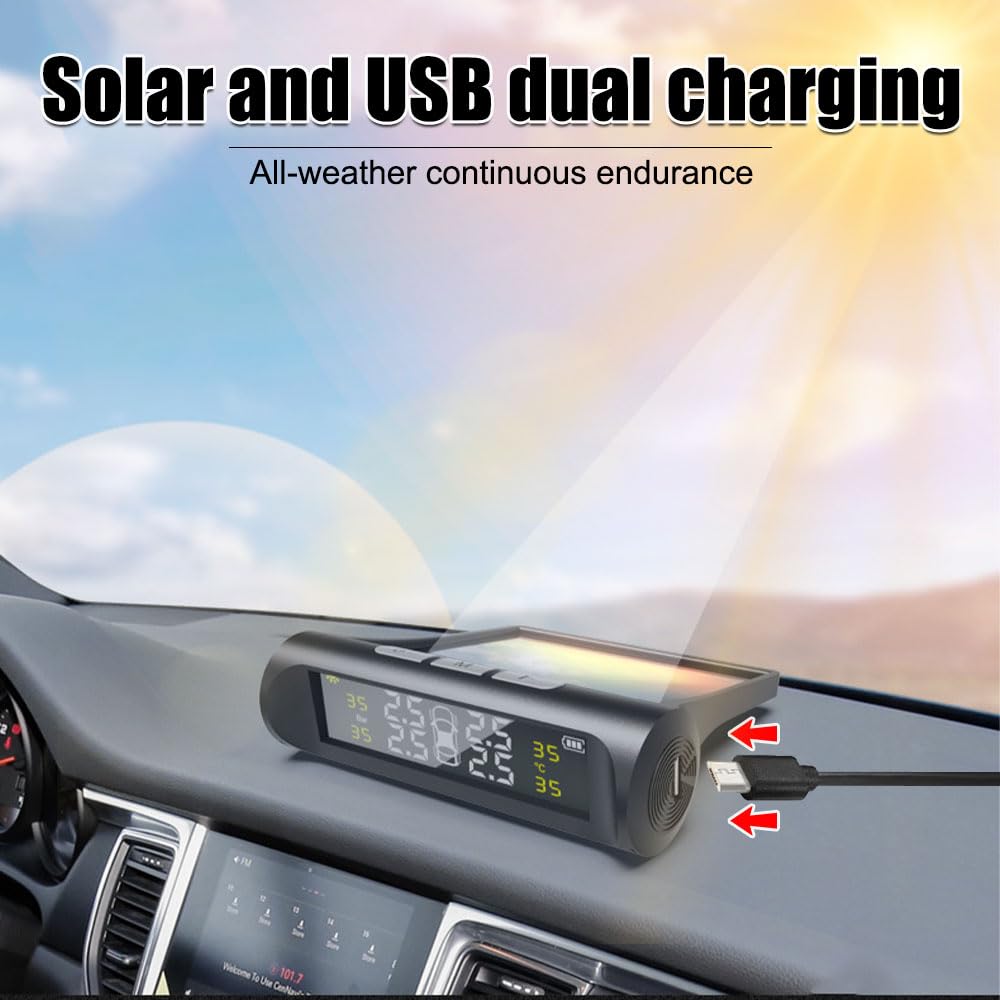 MiOYOOW Sistema di monitoraggio della pressione dei pneumatici TPMS, impermeabile, controllo della pressione dei pneumatici, a risparmio energetico, a energia solare, per veicoli e camper