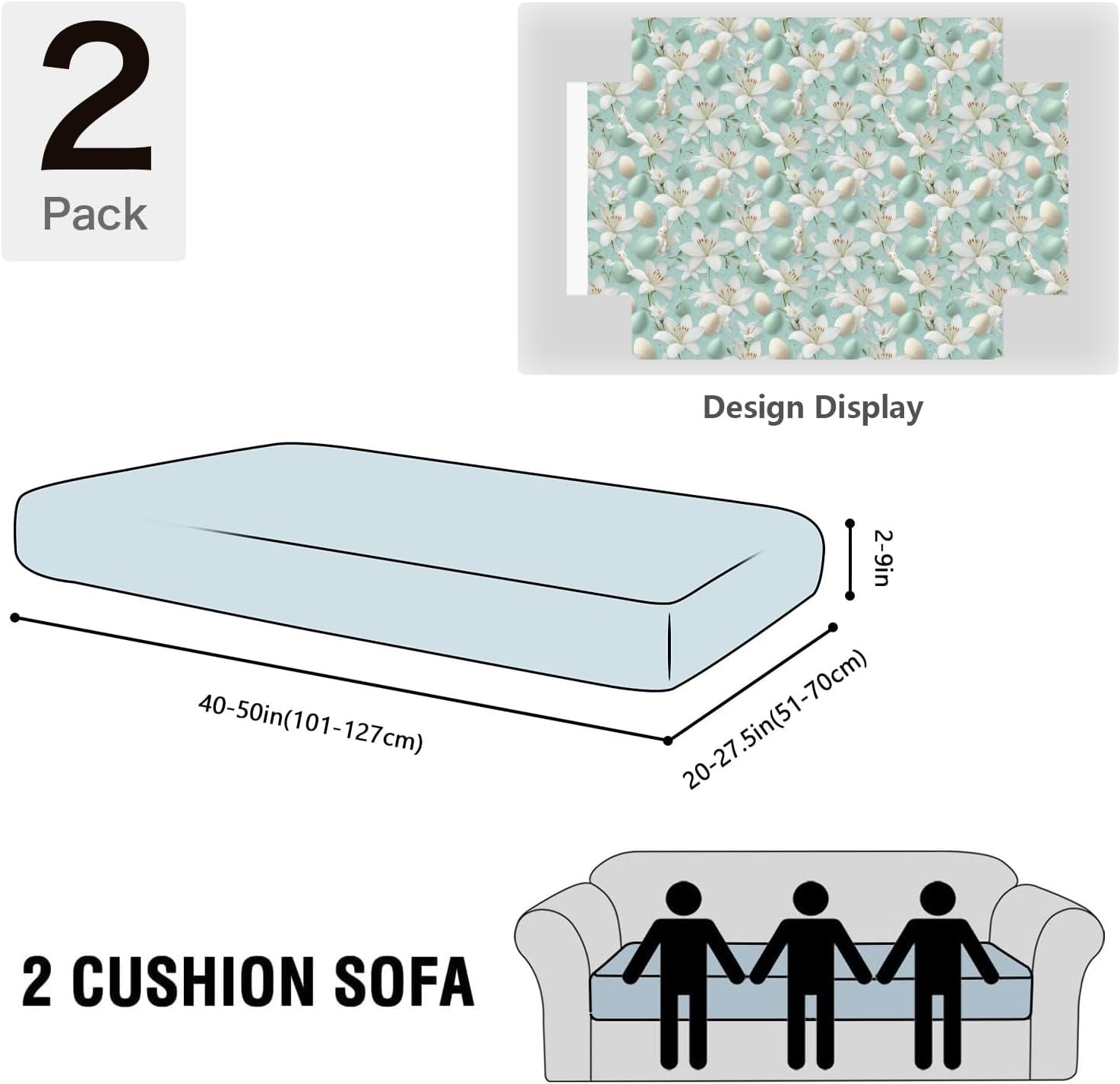 Lily Easter Egg Blue Loveseat Covers Couch Covers for 2 Cushion Couch, 2-Piece Stretch Sofa Slipcovers Anti-Slip Washable Furniture Protectors for Dogs Pets