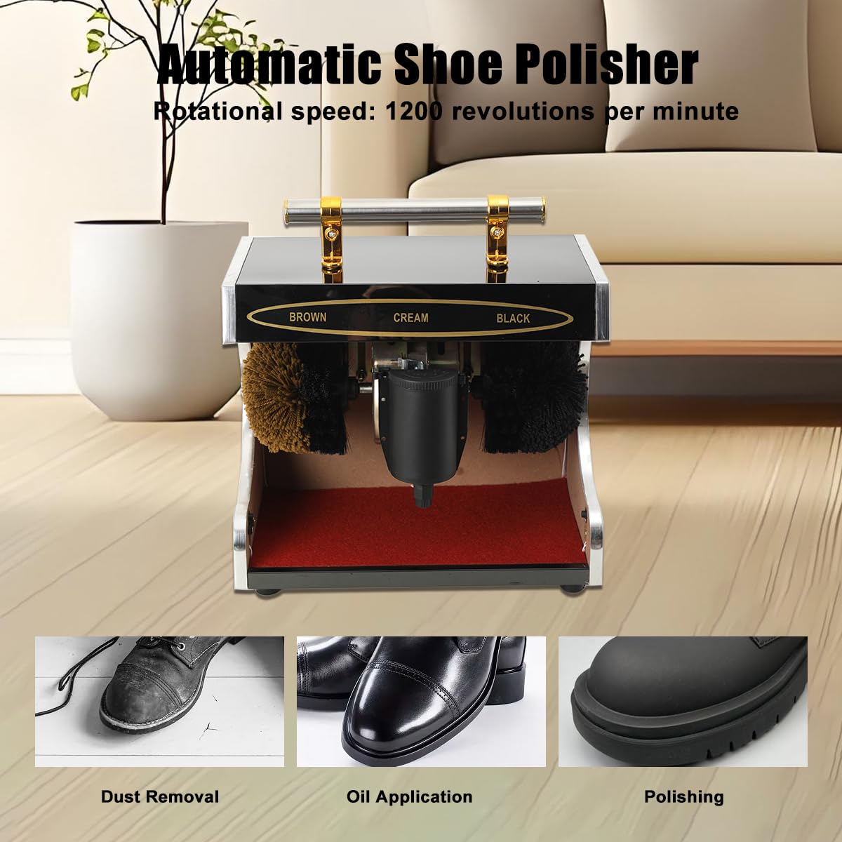 Schuhputzmaschine Schuhputzer 60W 220V, Automatische Schuhputzautomat | Schuhputzgerät Schuhputzstation, Elektrisch Reinigungsbürste Schuhbürste mit 2 Bürsten, 1200U/min