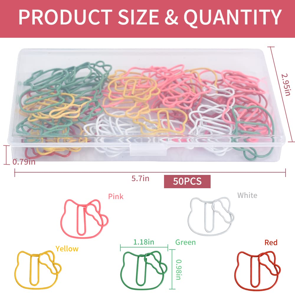 50Pcs Colorful Cat Bookmark Clips - Cute Animal Shaped Paper Clips For Reading