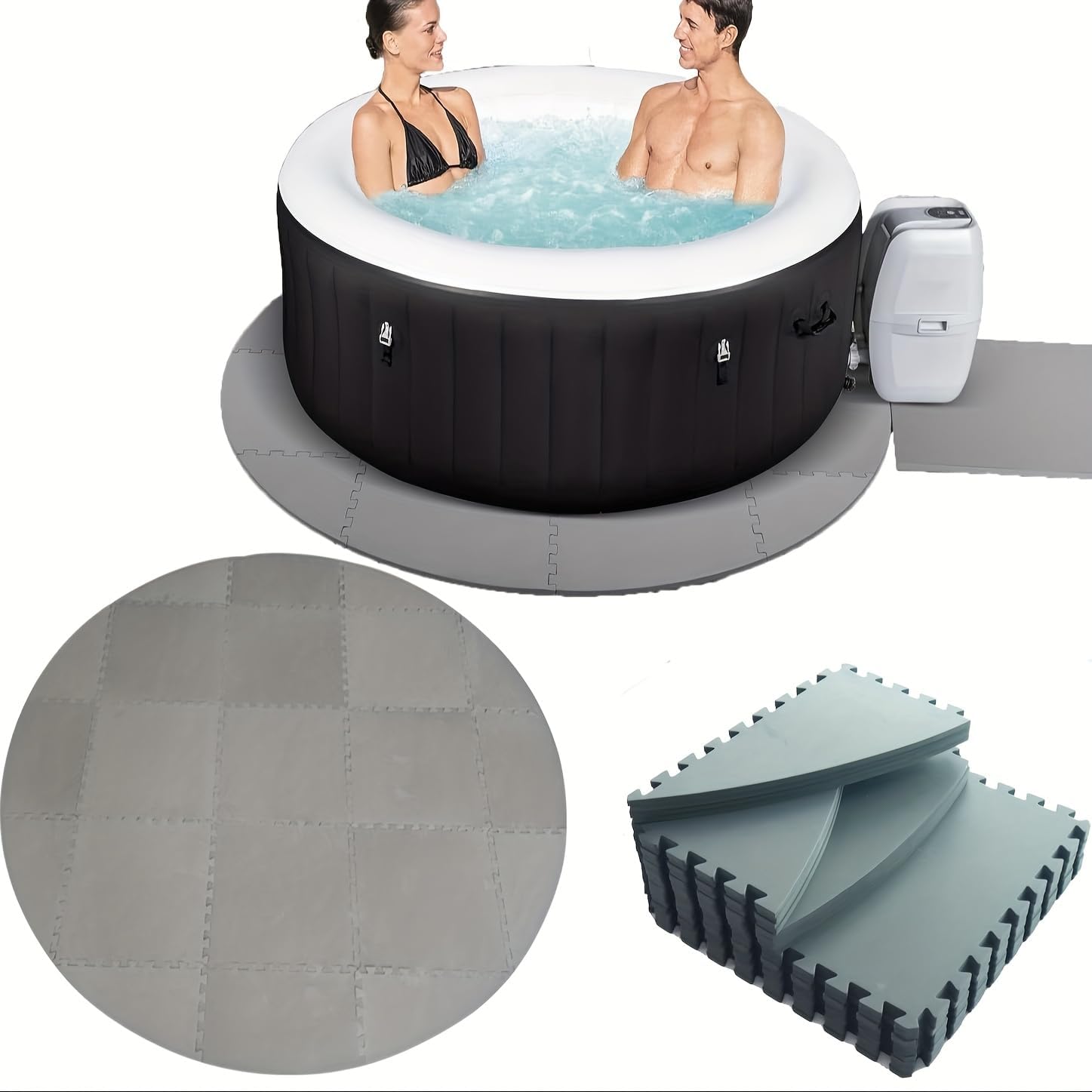 Hot Tub Mat EVA Foam Padding for Outdoor Round Hot Tub Portable Upgraded Thickened Eva Foam Padding Waterproof Durable Inflatable Hot Tub Accessories 80 * 80in