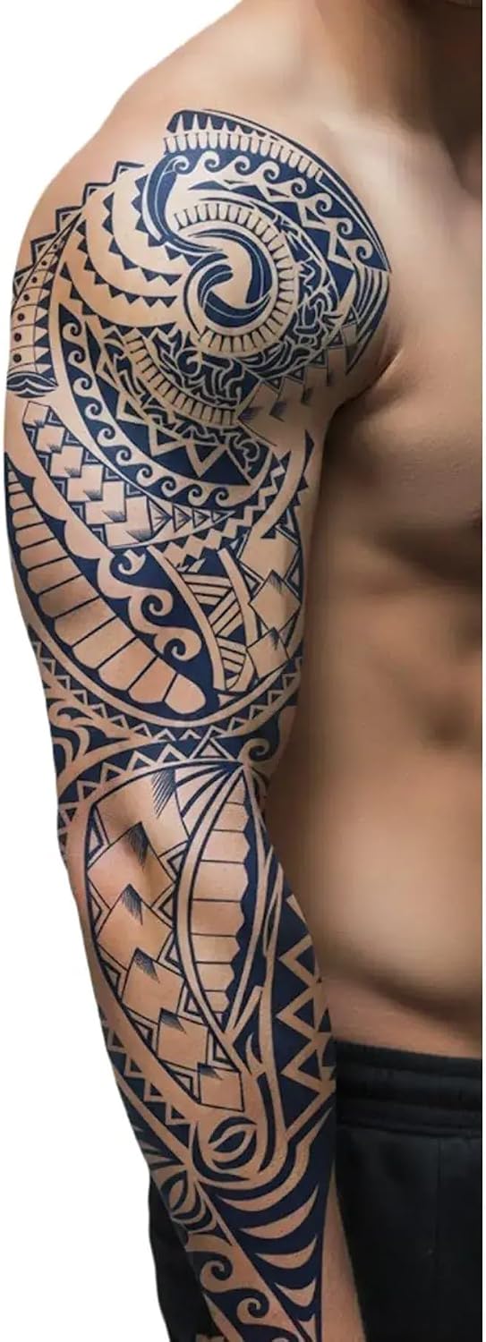 Tribal Tarz 1 Ay kalıcı Tam Kol Bacak Kaplama Yapıştırma Geçici Dövme 47 CM