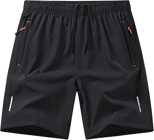 Gym Shorts for Men Quick Dry Athletic Workout Hiking Shorts Casual Elastic Waist Beach Short Pants with Zipper Pockets - 3