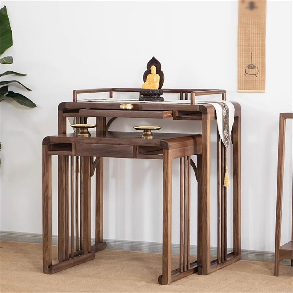 Mesa de altar para meditación Interior del hogar Nuevo estilo chino Nogal negro para la oración | Gabinete de ofrendas de riqueza con mesa de nicho de Buda