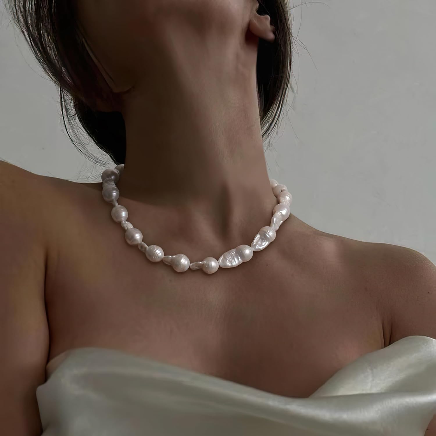BriLove Baroque Freshwater Cultured Pearl Necklace for Women, Gorgeous Elegant Real Pearls Choker Strand Necklaces for Wedding Outfit Party Prom Gift