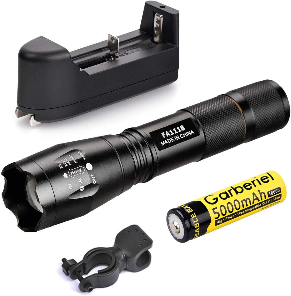 Garberiel 800 Lumens Rechargeable Flashlight Mini Pocket LED Flash light Zoomable Small Torch Light with Battery, Charger, Bike Clip