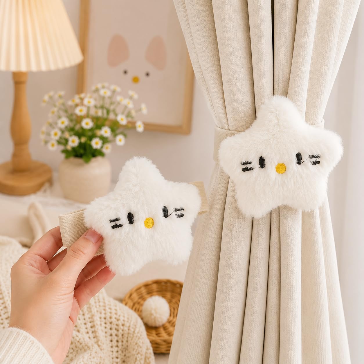 Cute Star Curtain Tieback – Soft Plush Star Curtain Holder for Kids Room, Kawaii Curtain Tie Back for Bedroom, Nursery, Living Room Window Décor Accessories (Pack of 02)-image-49