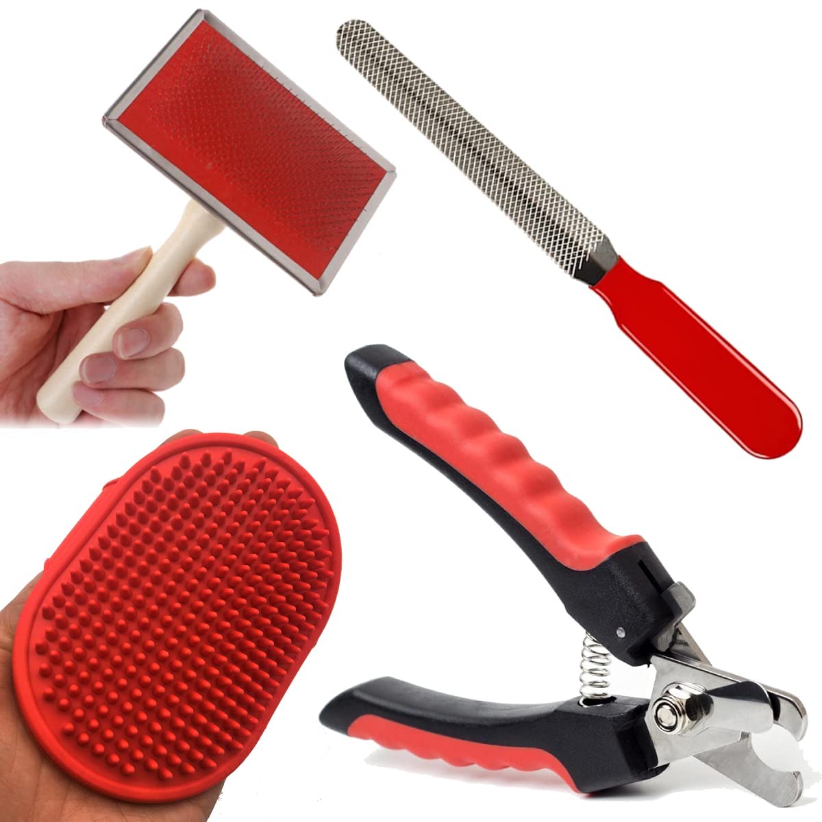RvPaws Grooming Combo for Dog, Puppy, Cat and Kitten Nail Clippers and Trimmer, Pet Bath Brush Grooming Comb with Adjustable Ring, Pet Grooming Wood Handle Slicker Brush for Pets Multicolor (B09LZ8G5G9) Amazon Price History, Amazon Price Tracker