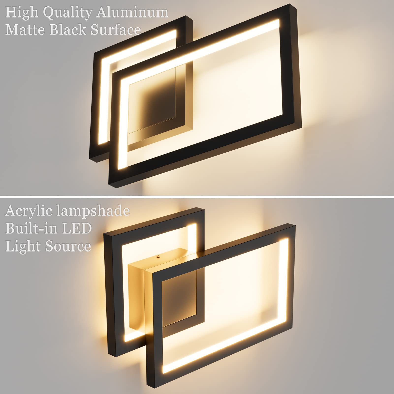 Klighten 24W LED Wandleuchte Innen,1960 Lumen, 41cm, Mordern Dekorative Wandlampe, Wandbeleuchtung Für Schlafzimmer Wohnzimmer Treppe, Warmweiß 3000K, 110-240V, Schwarz