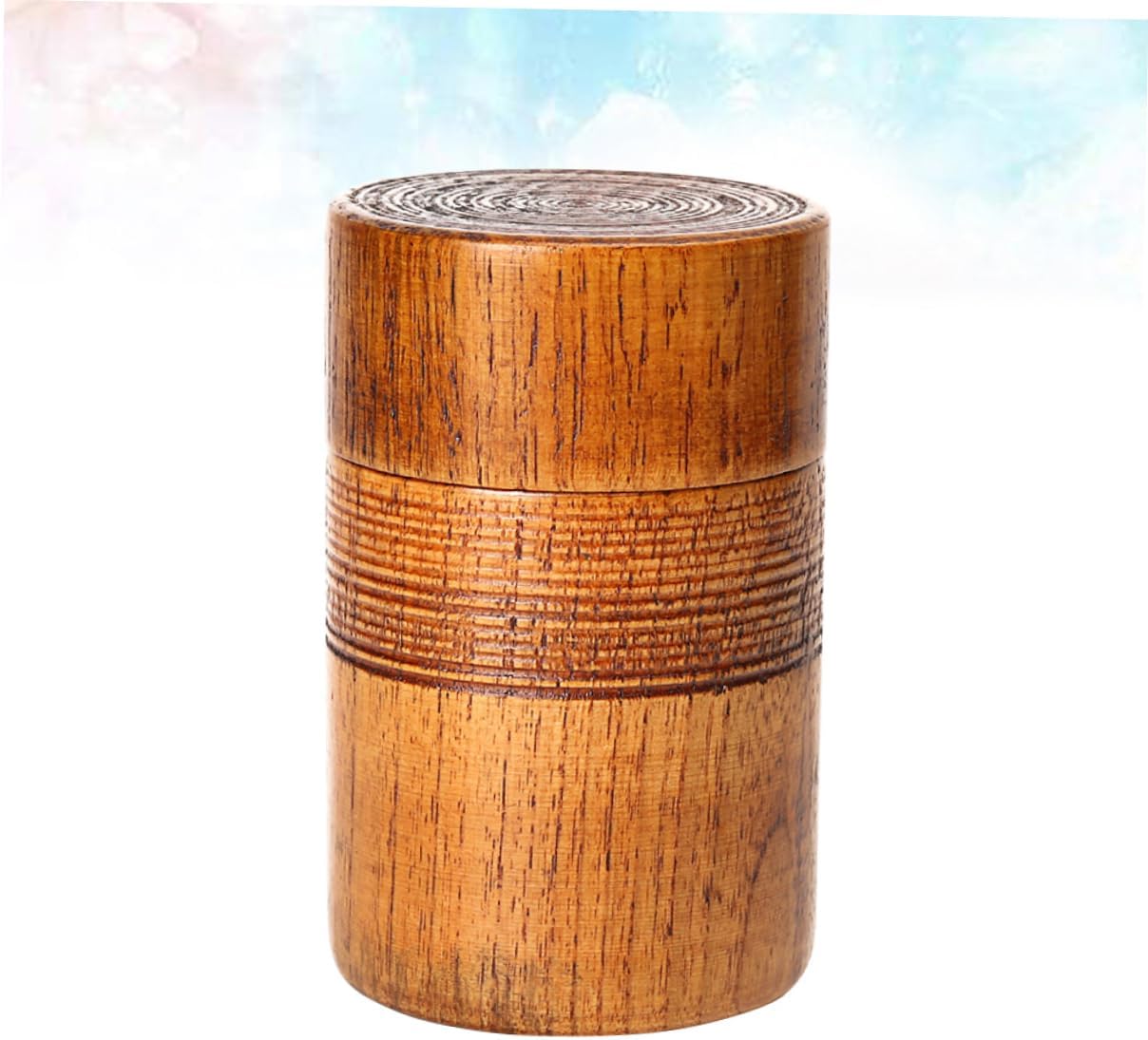 BESTOYARD Classical Chinese Style Wooden Tea Canister - Round Sealed Wood Container for Tea Storage Dry Food Organizer for Home Restaurant Hotel Use 4.72X2.95X2.95In