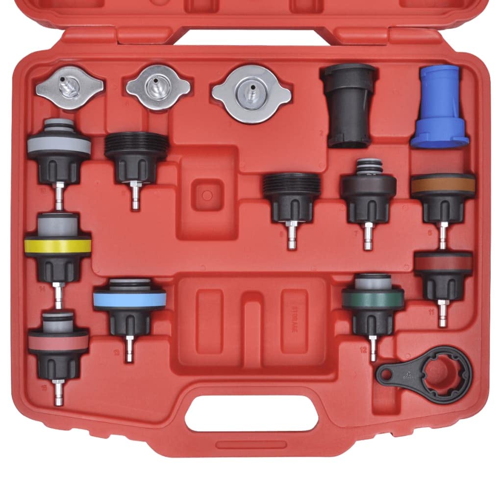 Set di 18 tester di pressione per radiatori con manometro, adattatore in acciaio cromato e alluminio anodizzato, universale per riparazione e manutenzione del sistema di raffreddamento