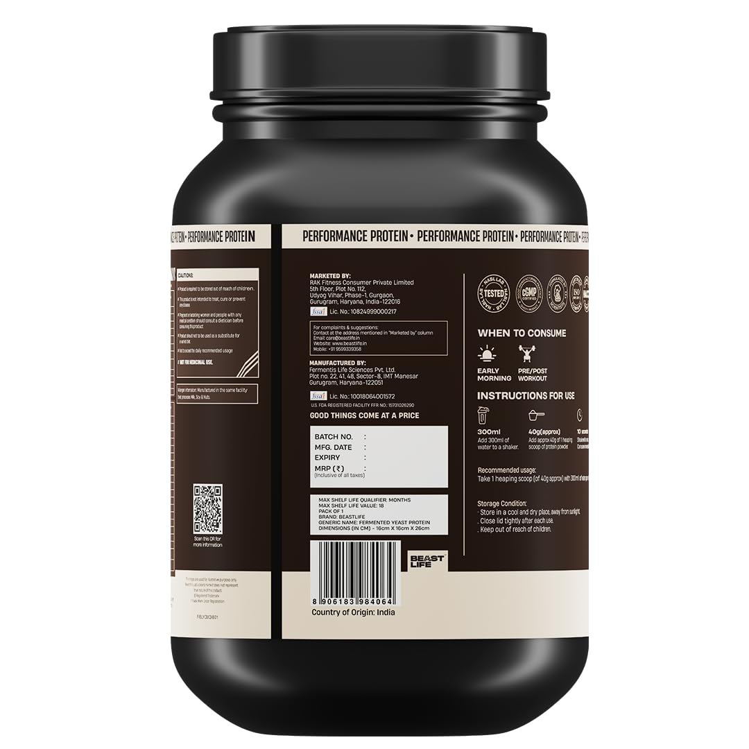 BeastLife Performance Yeast Protein Powder | 25g Protein | Chocolate Mocha Flavour|NABL Lab Certified | High Absorption for Muscle Growth |Smooth & Light, Easy to Digest with Ultrasorb Tech|5.64g BCAA | Best For Gut | Beta Glucan | Improves Immune Function | 1 Kg — Amazon image 9