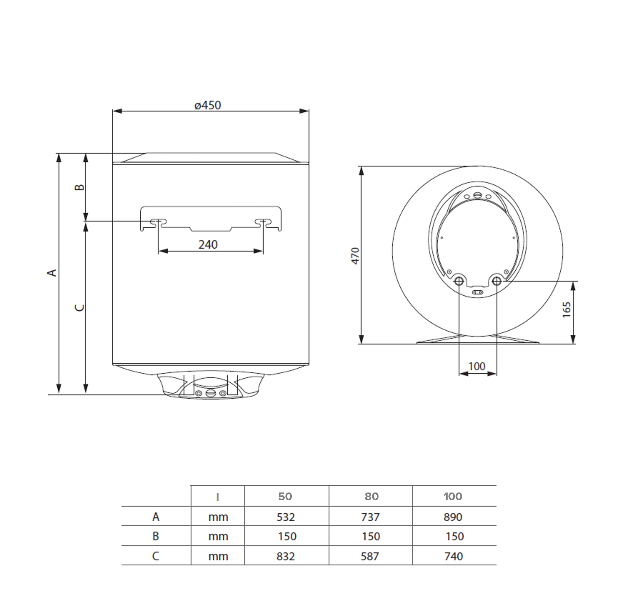 Ariston PRO1 ECO 80L - Chauffe-eau Électrique Vertical Mural Ø450 mm - Intelligent Fonction ECO - Classe B - 15% d'Économie d'Énergie vs. Classe C - Conçu pour Être Installé en France