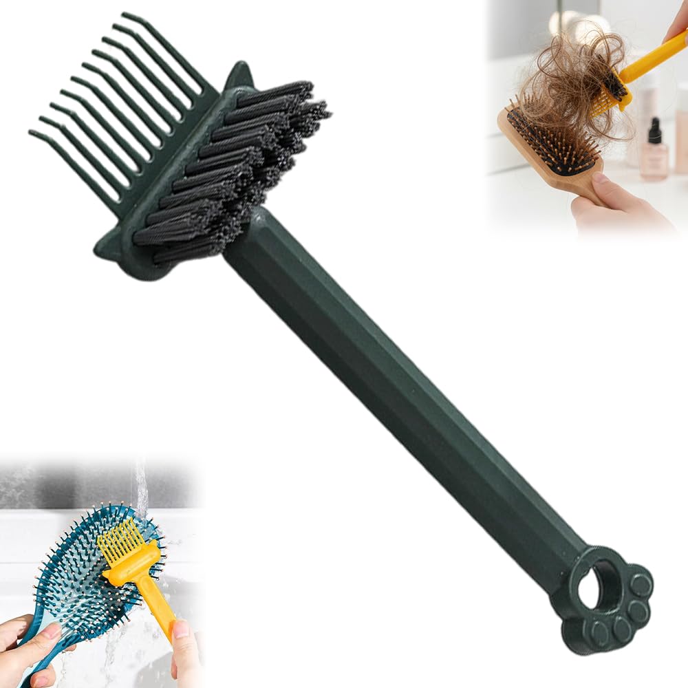 2 In 1 Hair Brush Cleaning Tool, 2026 New Comb Cleaning Brush, Portable Brush Cleaner for Travel, Hairbrush Cleaning Tool for Hair Salons (Green, 1 pcs)