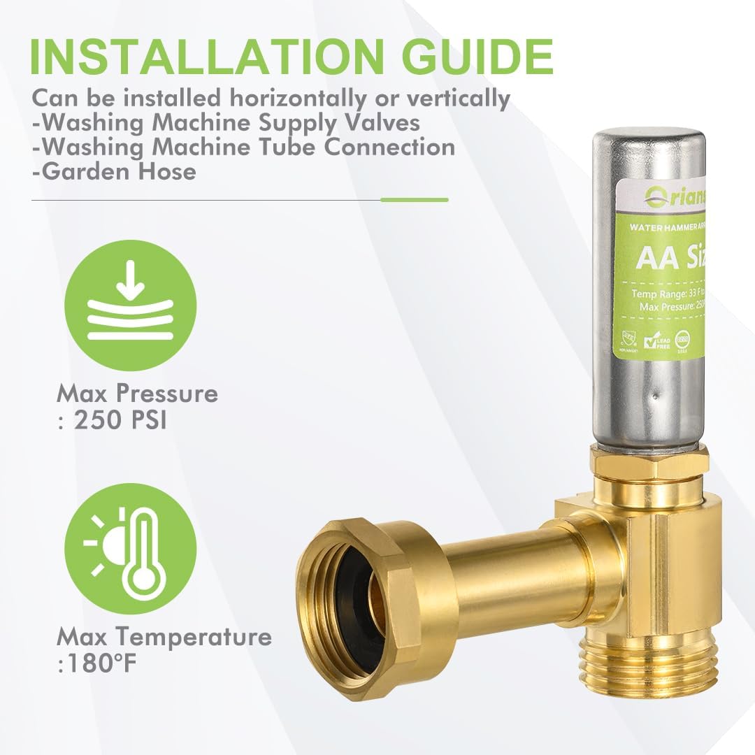 2 Pack Washing Machine Water Hammer Arrestor, 3/4 Inch MHT x 3/4 Inch Swivel FHT, Stainless Steel Angle Water Hammer Arrestor to eliminate the water hammering Banging from washer