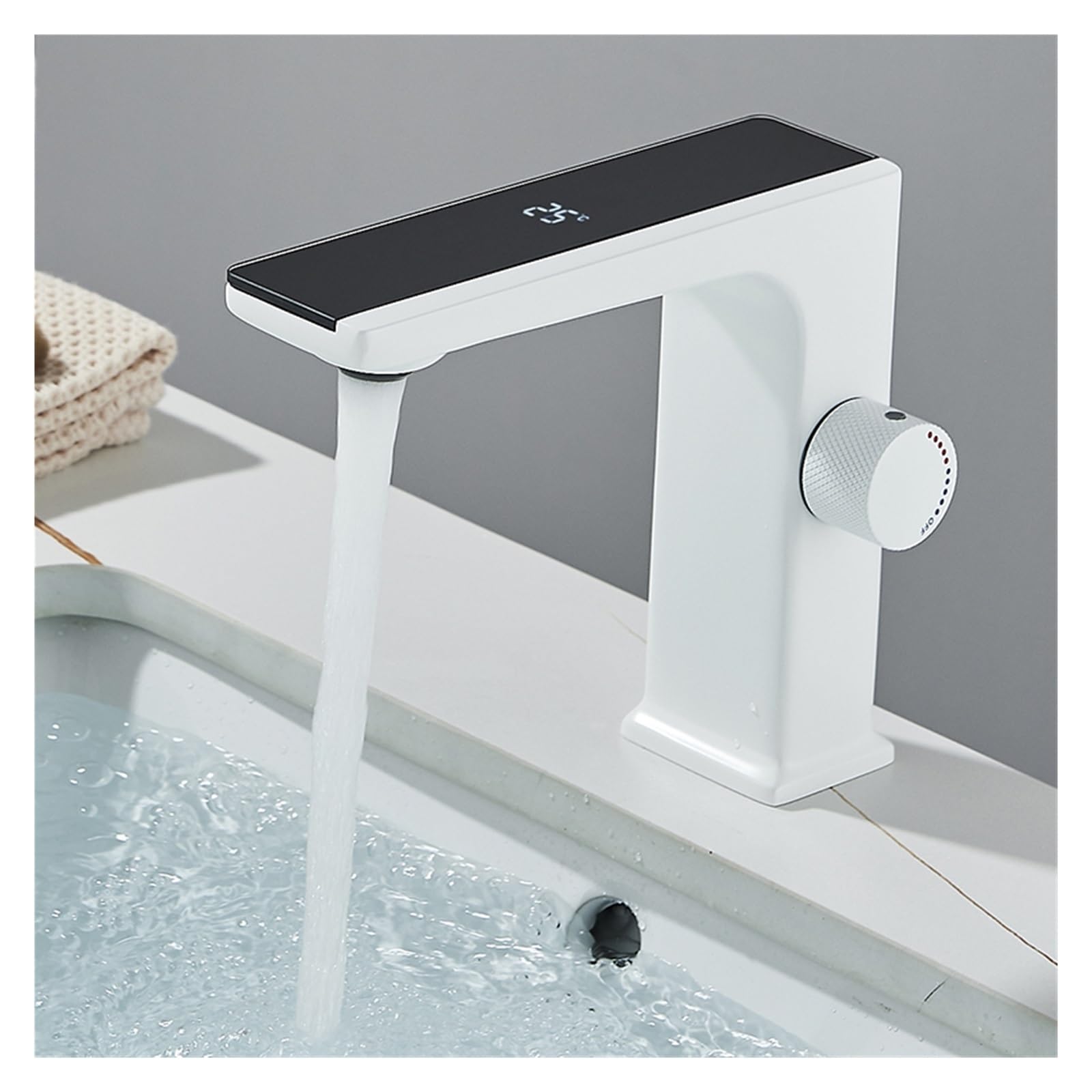 Robinet de vanité d'évier blanc avec mitigeur eau chaude et froide