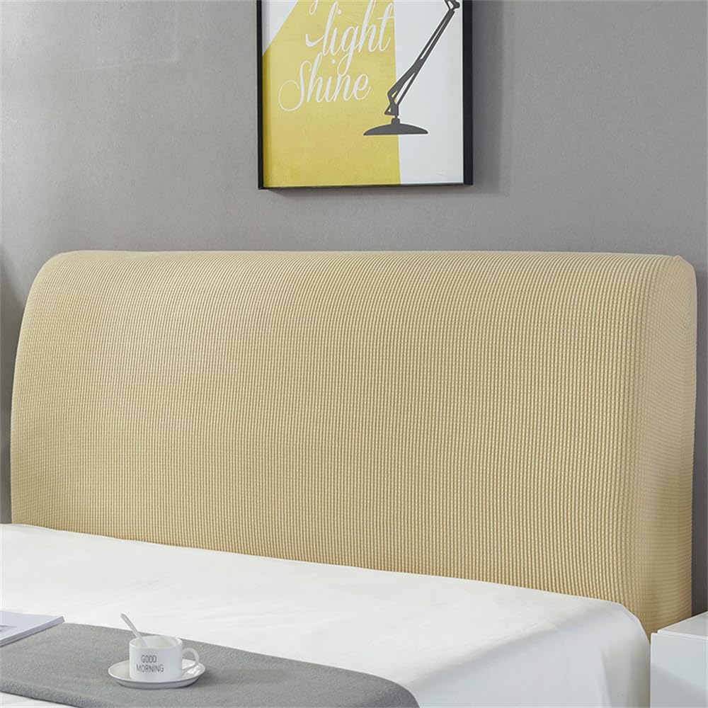 Hearda Jacquard Elastic Bed Headboard Cover, Solid Color Dustproof Protector Cover, Headboard Slipcover for Single Small Double King Size Bed All-inclusive Bed Head Cover (Yellow,120cm)