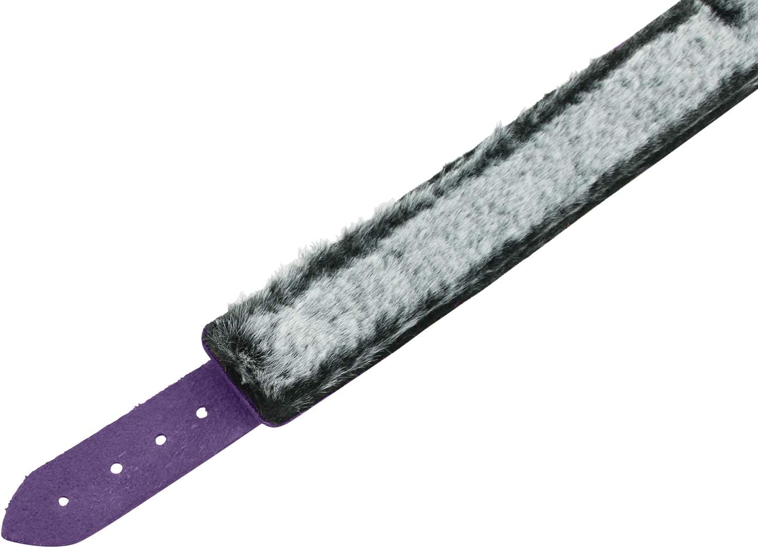VP Leather Avery Collar Faux Chinchilla Fur Latigo Leather Handcrafted (Large, Purple)
