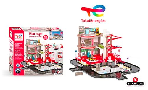 STARLUX - Total Garage mit kompletter Tankstelle 3 Ebenen und 2 Meter langem Rundkurs - Ab 3 Jahren 401003, Rot Grau Schwarz