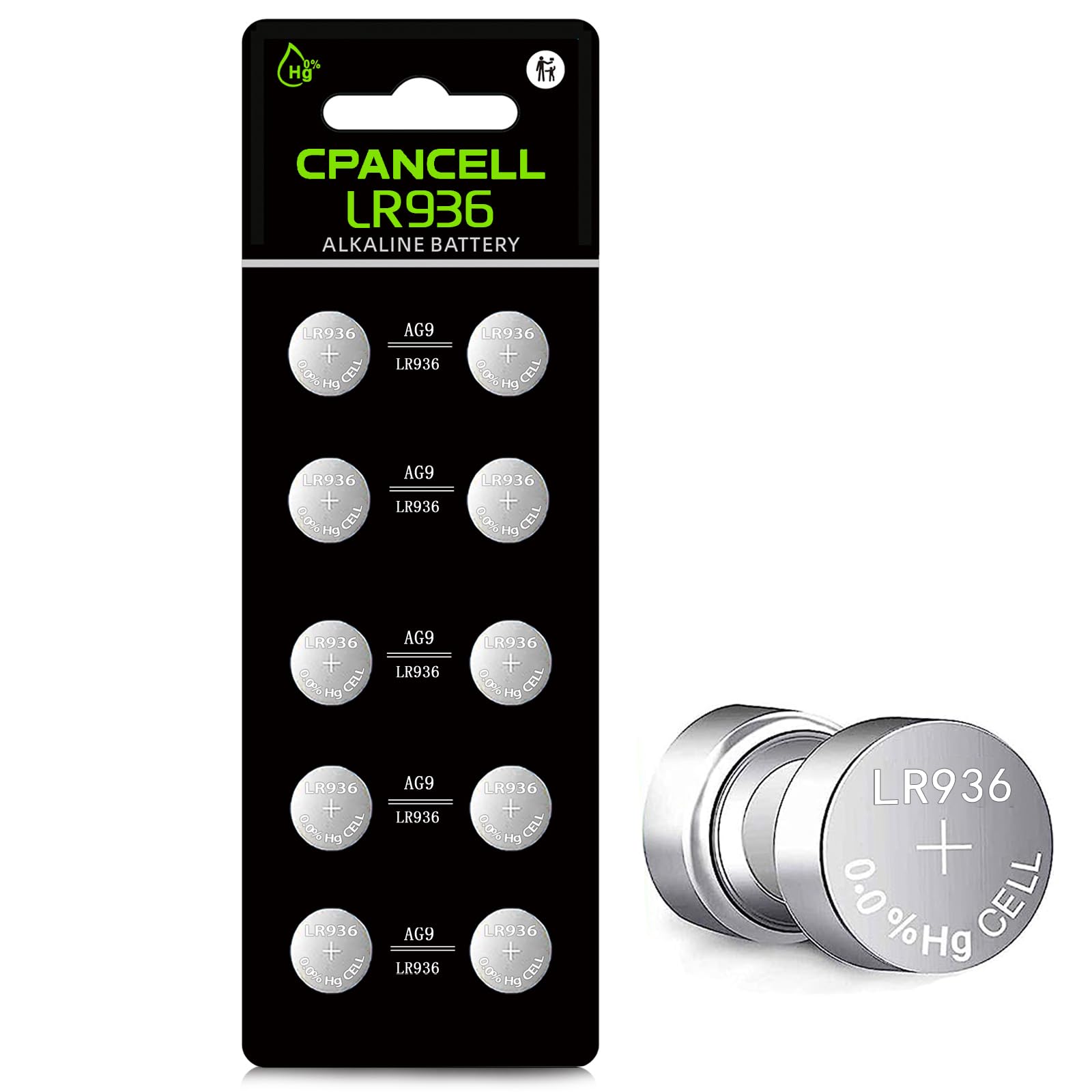 CPANCELL LR936 Batteries LR45 AG9 Battery 194 394 1.5v Alkaline Button Cell Watch Batteries (10 Count)