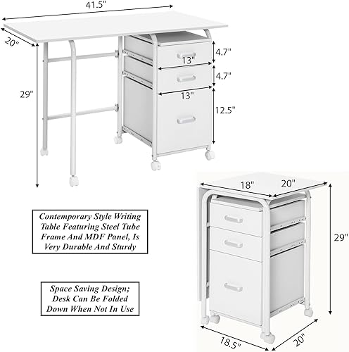 Miniatura 2 de Escritorio plegable blanco para computadora de oficina en casa, portátil, portátil, mesa de lectura, uso versátil, diseño de ahorro de espacio,