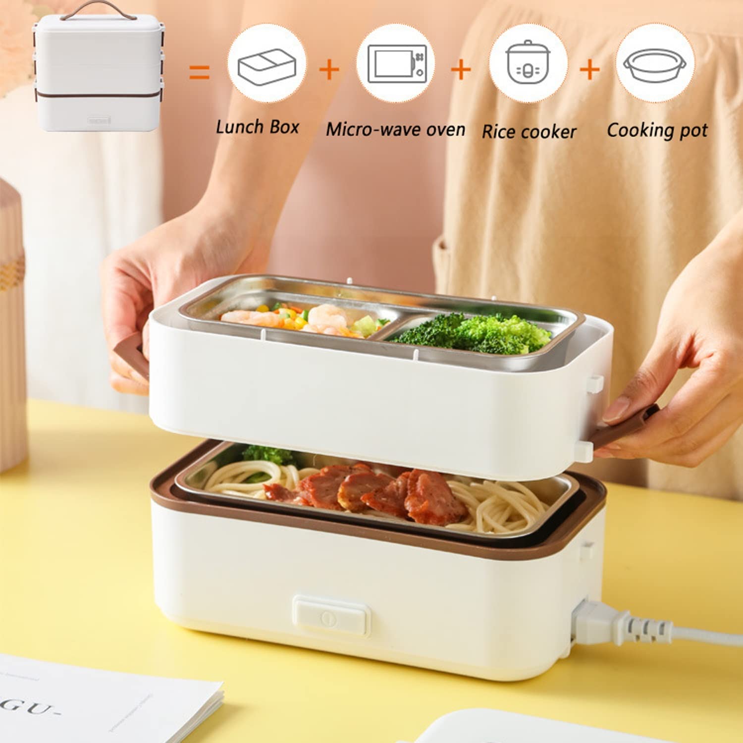 Fiambrera eléctrica, fiambreras de calefacción con aislamiento de 3 capas de 1,2 l, calentador de alimentos portátil, 110 V-240 V, uso en la escuela para el trabajo en el hogar del coche, se