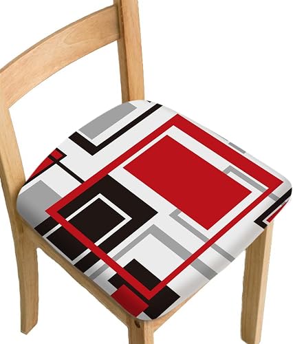 ULQUISNCE Red Chair Seat Cover Set of 2, Geometric Red Dining Chair Slipcovers S