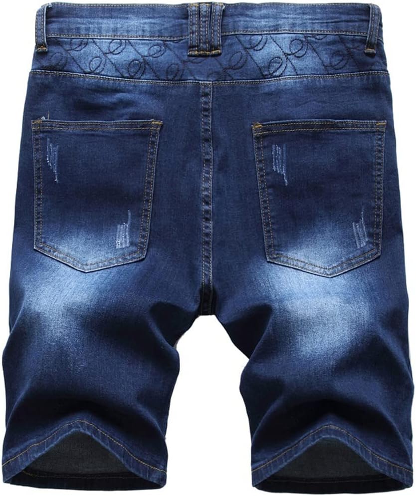 Alloaone Men's Denim Short Jeans Slim Fit Thin Cotton Embroidered Shorts