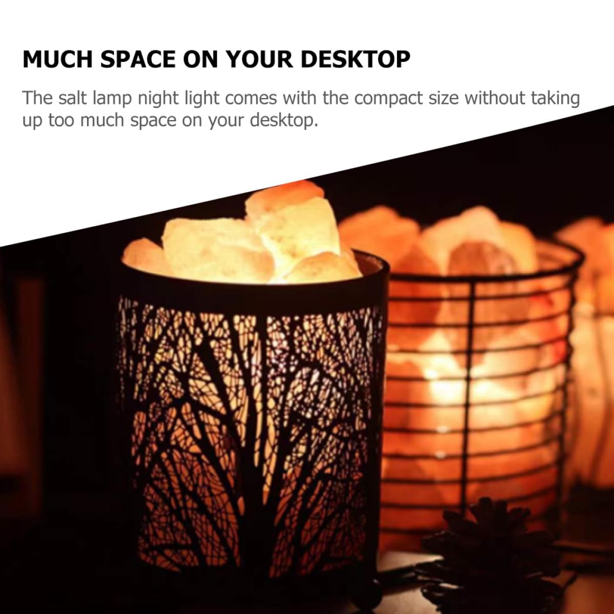Hohopeti Lampe de Sel Décorative Fer Forgé avec Lumière Douce Lampe de Bureau Compacte et Rustique pour Chevet et Salon Éclairage Ambiance Chaleureux