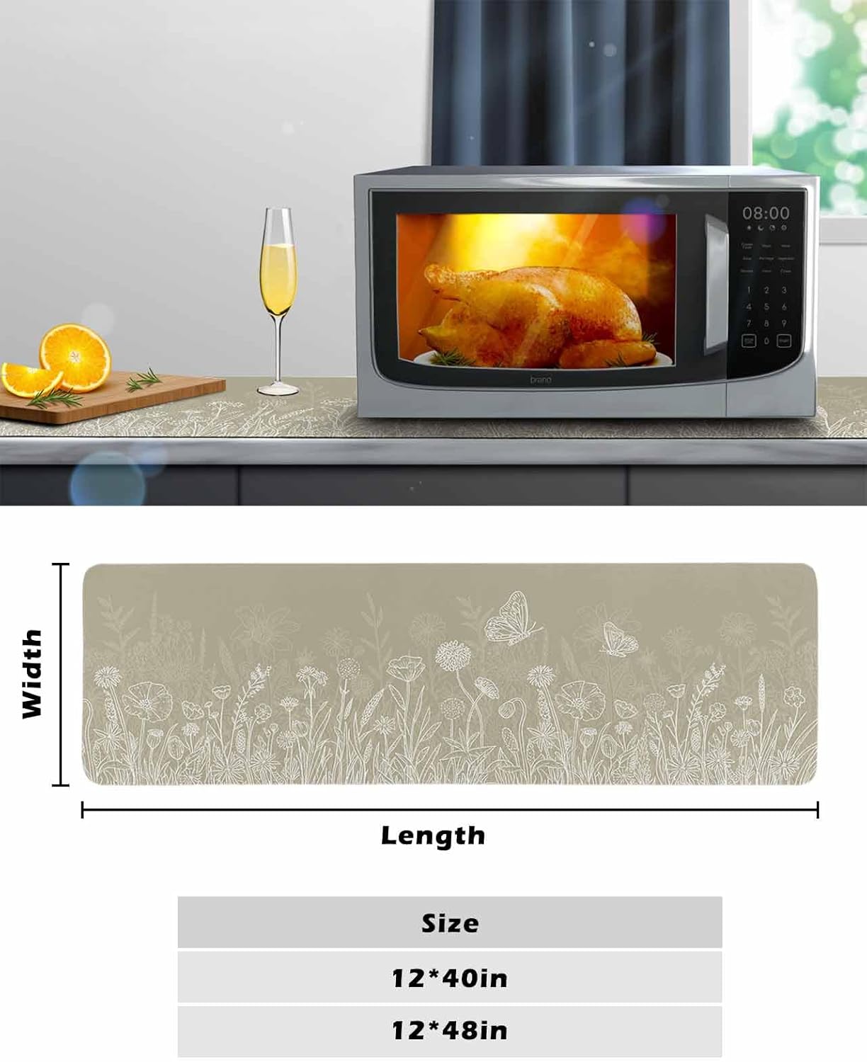 Heat Proof Table Pads Waterproof Decorative, Fall Brown Floral Non-Slip Table Countertop Protector, Summer Autumn Butterfly Insulation Mat for Dining Room, 48 x 12 Inches
