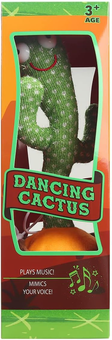 Doohickey Dancing Cactus, Interactive Toy, Talking Cactus Repeat What You Say, LED Lights, Cactus Toy 60 Unique Popular Songs for Kids, Dance, Record, and Sing, Rechargable USB Cord Included, Green