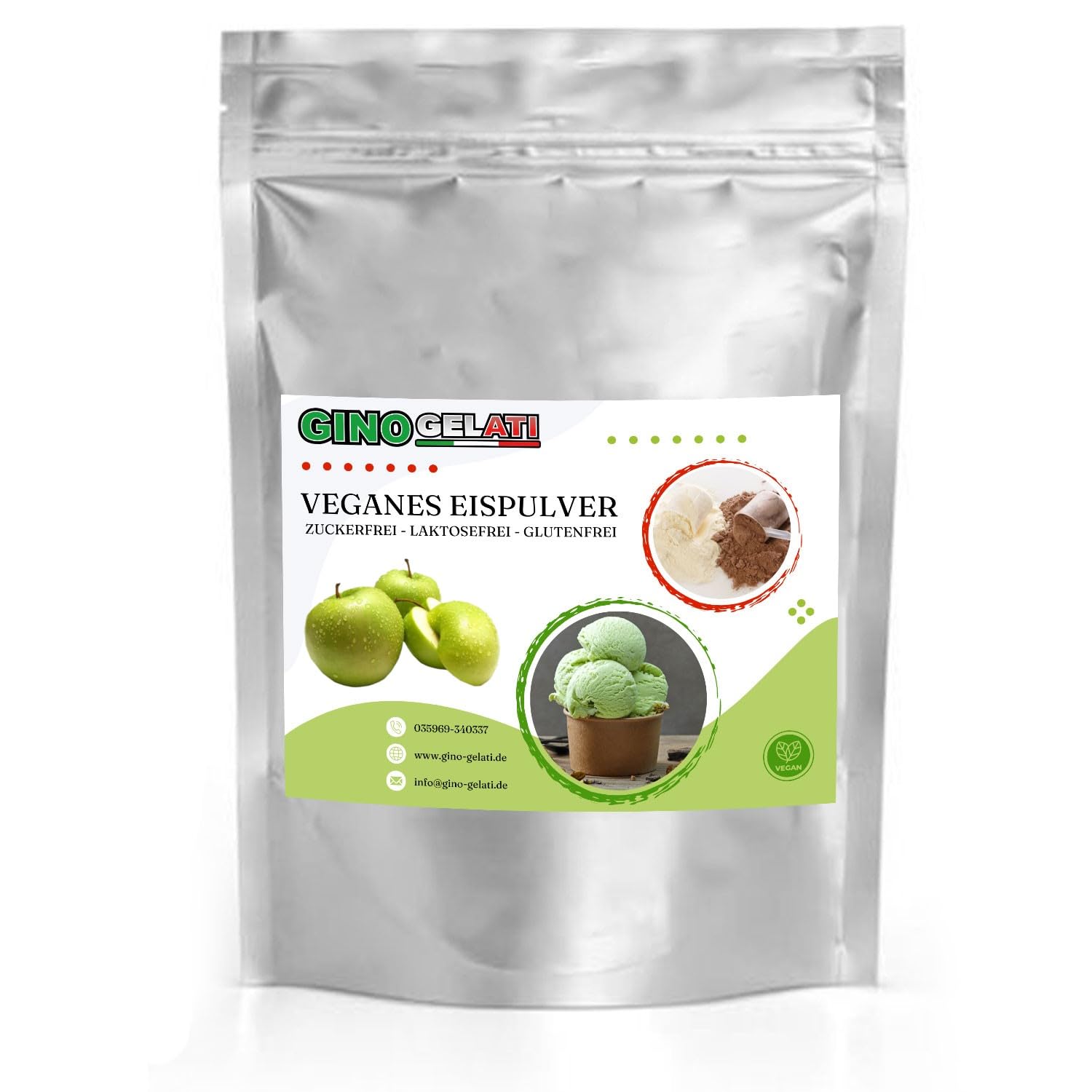 Gino Gelati Joghurt Apfel Veganes Eis Pulver 10 Kg Zucker-, laktosefrei, schnelle und einfache Zubereitung, mit natürlichem Aroma, Eispulver für Veganer geeignet, GMO-Frei