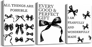 Feelyou Bows Preppy Watercolor Wall Art 3Pcs 3pcs | Posters Prints Girly Pictures College Apartment ，12 x 16 Canvas Bedroom Wall Decor Decoration Aesthetic Wall Art Black