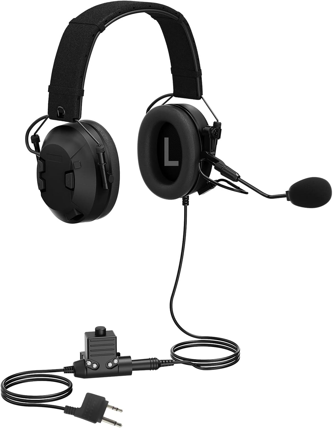 Real Noise Cancelling Reduction Earmuffs Headset, NRR 26dB,Boom Mic,U94 PTT,Two Way Radio ANR Earpiece Tactical Airsoft Headphone for Midland GXT,LXT,gmrs,x tra,G-series Walkie Talkie (Wired,Black)