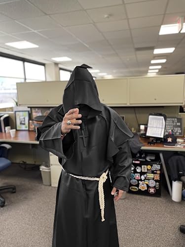 Miniatura 3 de JEGERMIG Disfraz de monje medieval con capucha, disfraz de monje renacentista, disfraz de Halloween, cosplay