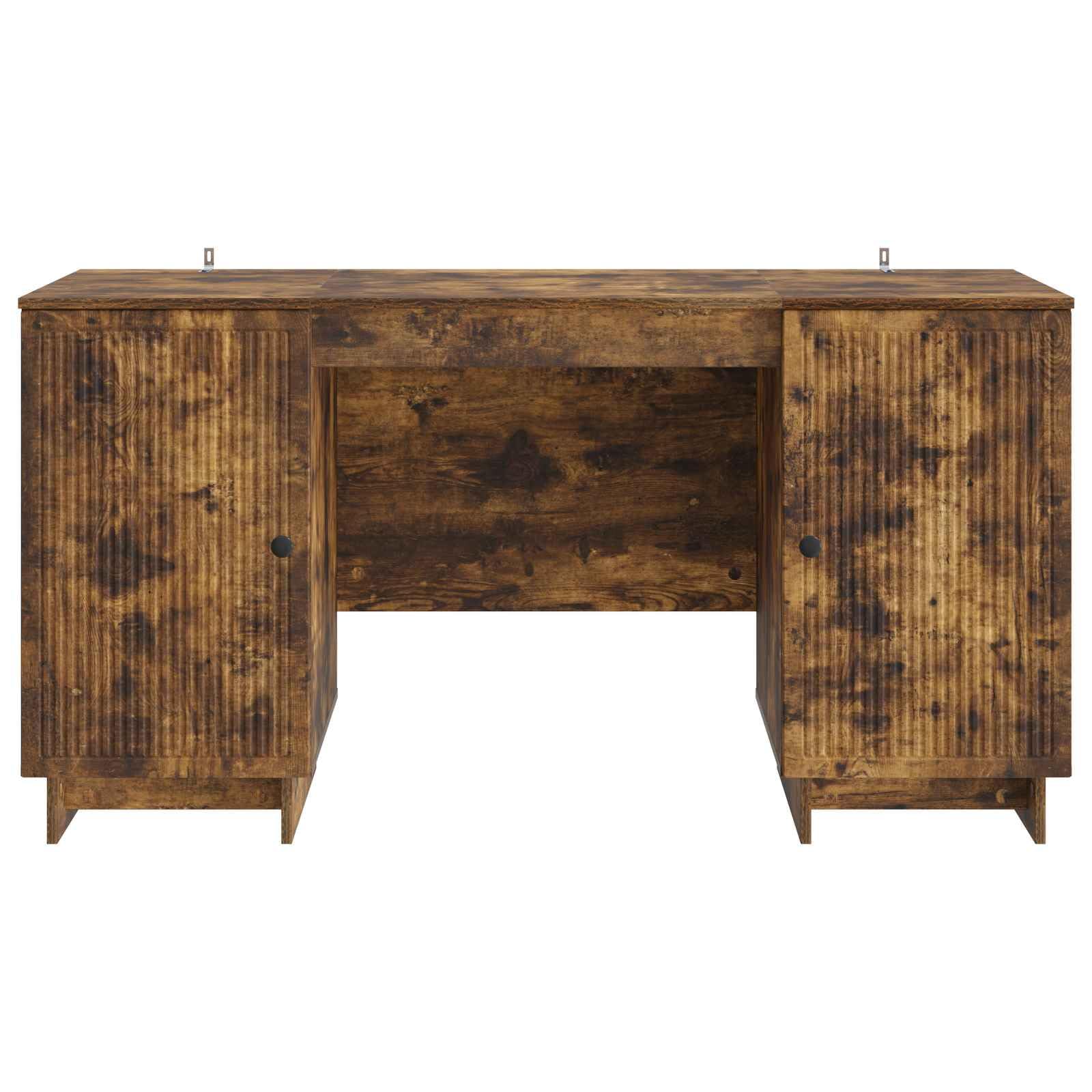 Schreibtisch Geräucherte Eiche aus Holzwerkstoff 142,5 x 50 x 75 cm für Laptop, PC Arbeit, Homeoffice, Gaming, Lernen, Büro und Wohnraum mit Stauraum und Ablage