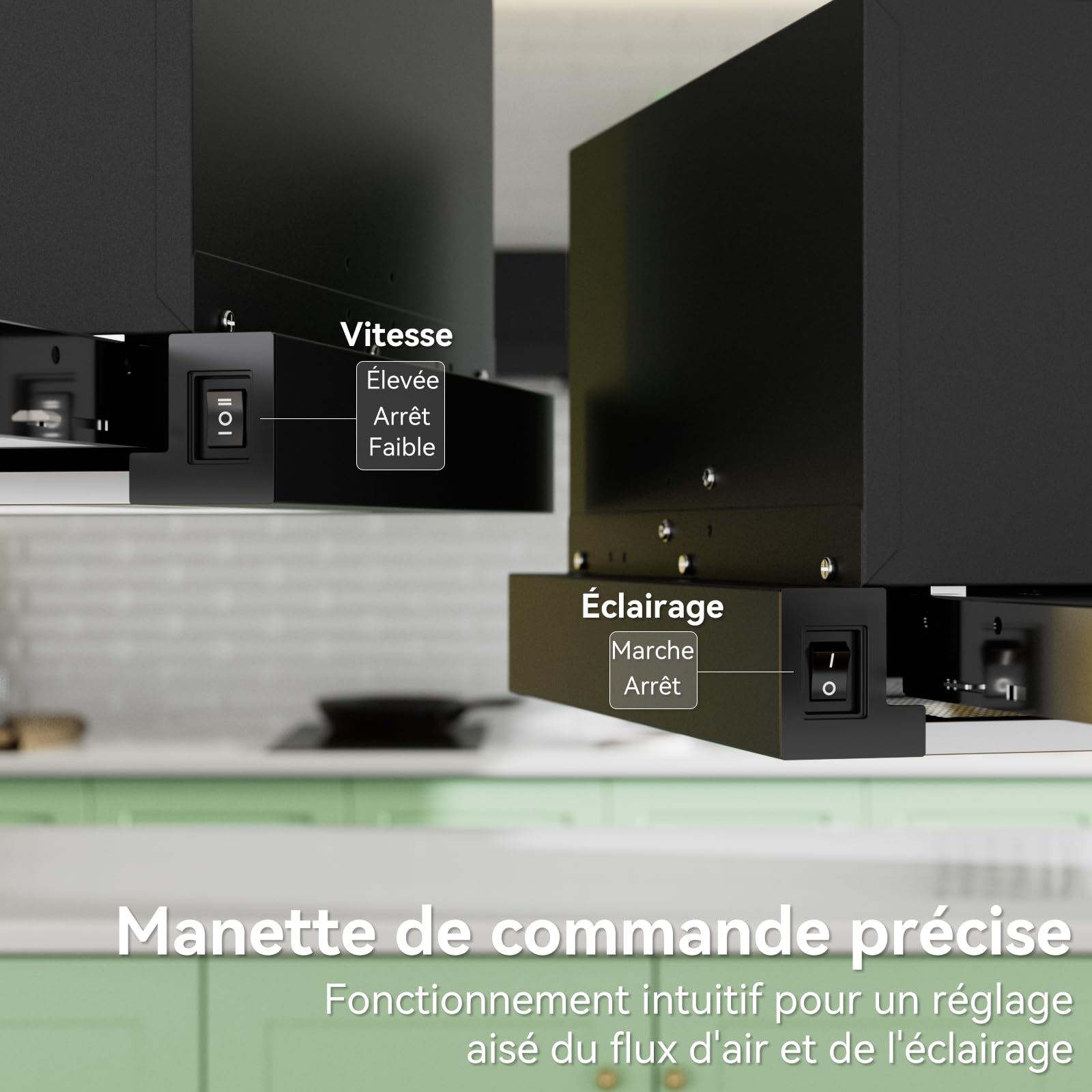 magicplux Hotte aspirante Téléscopique 60 cm Noir – 370 m³/h, Classe A, Éclairage LED, 60/65 dB, Extraction & Recyclage, Filtre à Charbon Inclus | 2 Vitesses,Classe A, Éclairage LED, 60/65 dB, Extraction & Recyclage, Filtre à Charbon Inclus
