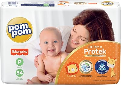 Pom Pom Derma Protek - Fraldas Descartáveis, Tamanho P (3 a 6 kg), 54 Unidades
