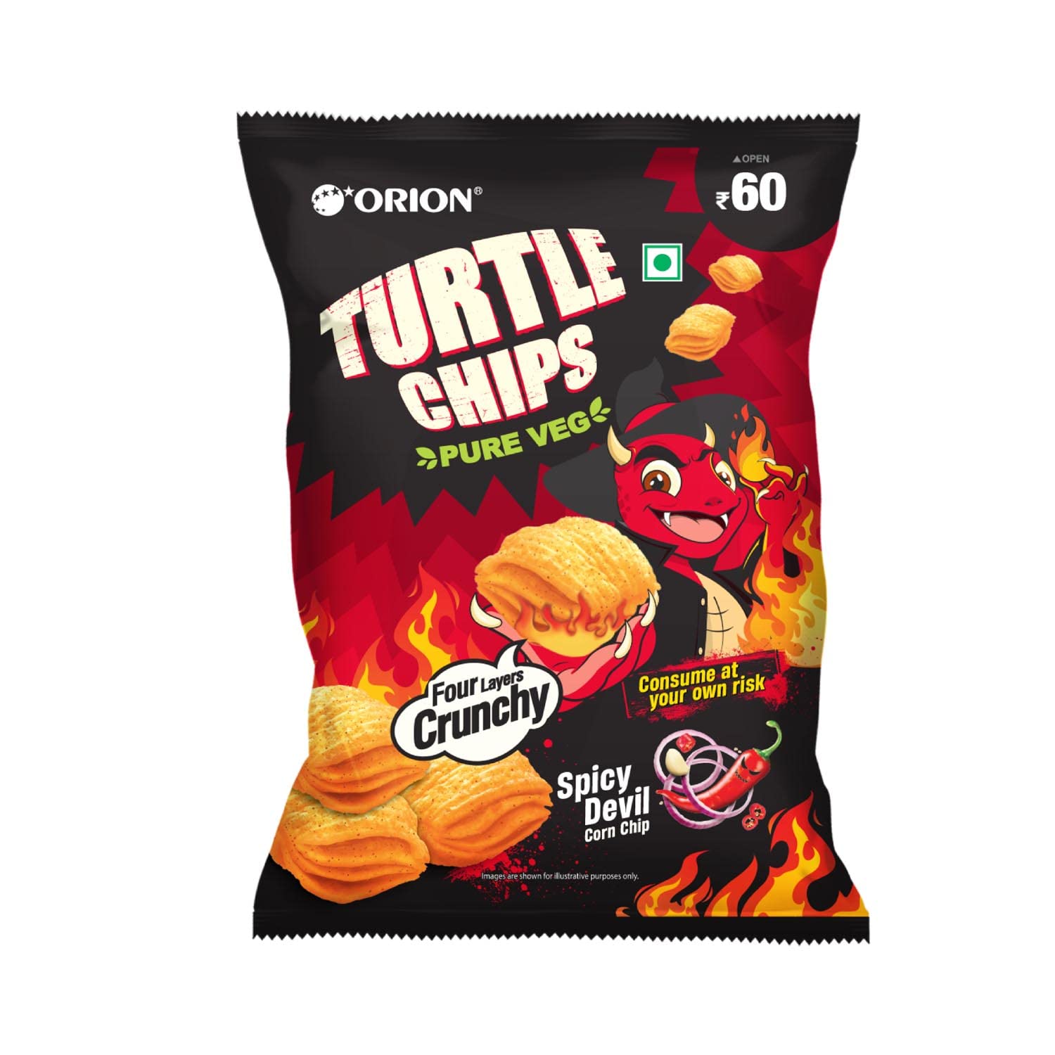 Orion Turtle Chips Spicy Devil (Superspicy) Korean corn chips 70g100 veg Buldak flavor