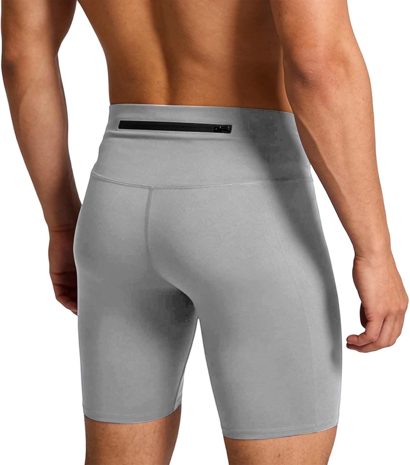 Men's Running Compression Shorts Quick Dry Elastic Waist Gym Shorts with Zip Pocket Athletic Training Short Pants