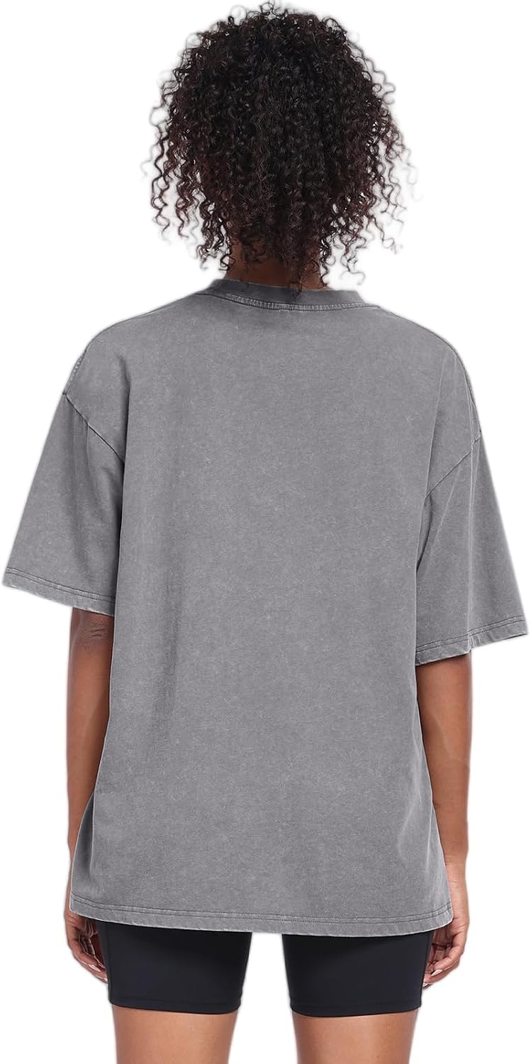 Womens Washed Vintage Oversized T-Shirt Baggy Workout Tops Short Sleeve Cotton Tshirts Streetwear Boyfriend Tee thumbnail