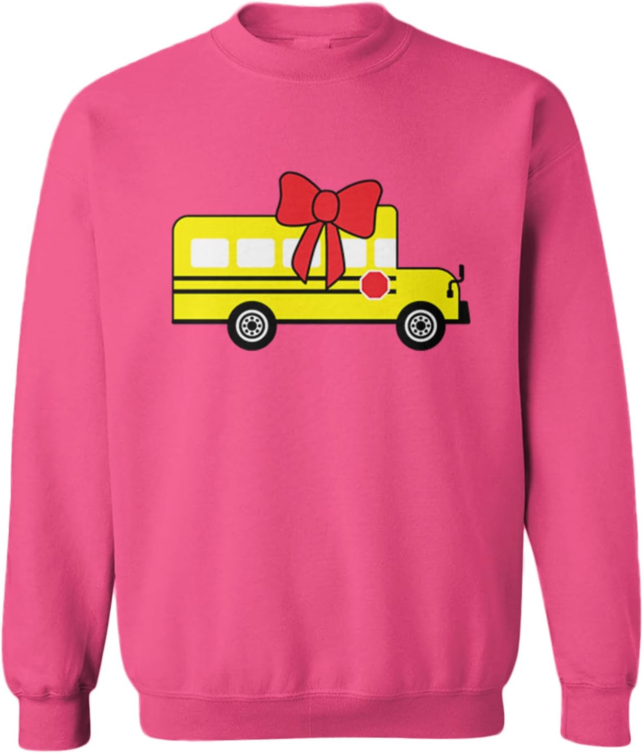 School Bus with Bow - Back to School Toddler Fleece Crewneck Sweater