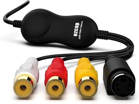 VHS to Digital Converter, RCA to USB 2.0 Video Capture Card, Convert VHS, VCR, Hi8, Camcorder to Digital, Supports CVBS and S-Video Input, Compatible with Windows, Mac, Linux, H.264 Format