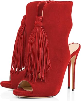 FSJ Women Peep Toe Slingback High Heels Sandals Fringed Ankle Booties Chic Stilettos Tassels Summer Outfits Shoes Size 4-15 US